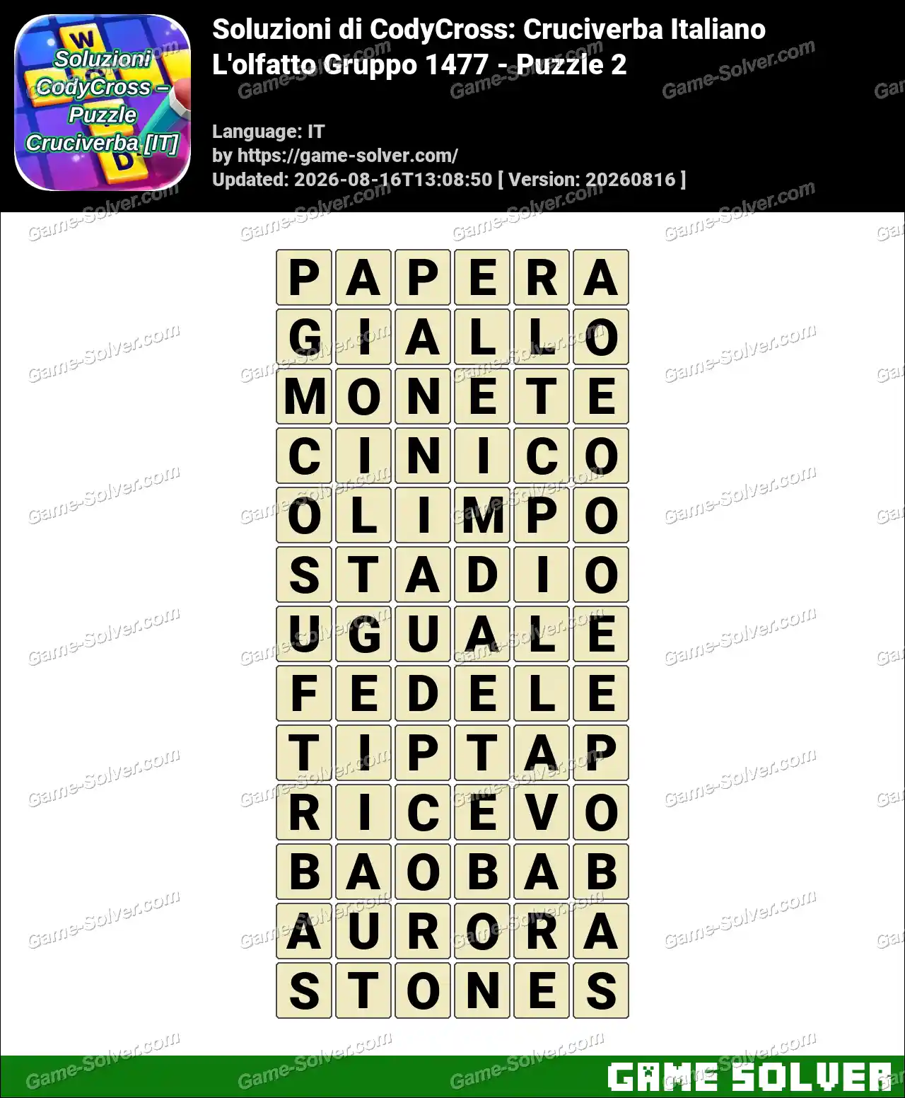 Soluzioni di CodyCross: Cruciverba Italiano L’olfatto Gruppo 1477 – Puzzle 2